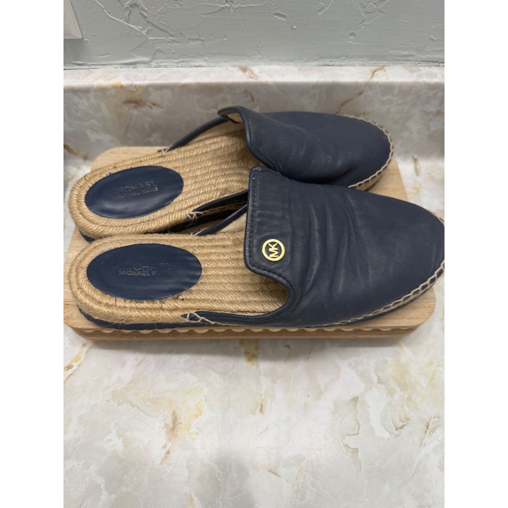 Michael Kors Kendrick Navy Blue Leather Espadrille Slide Mules Womens 8.5M